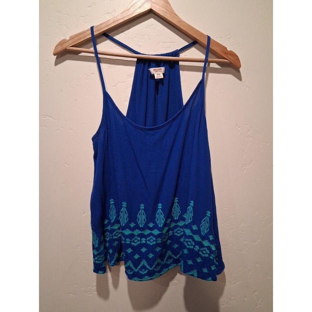 MOSSIMO Size M Blue Aqua Embroidery Spaghetti Strap Swing Tank Racer Back Top